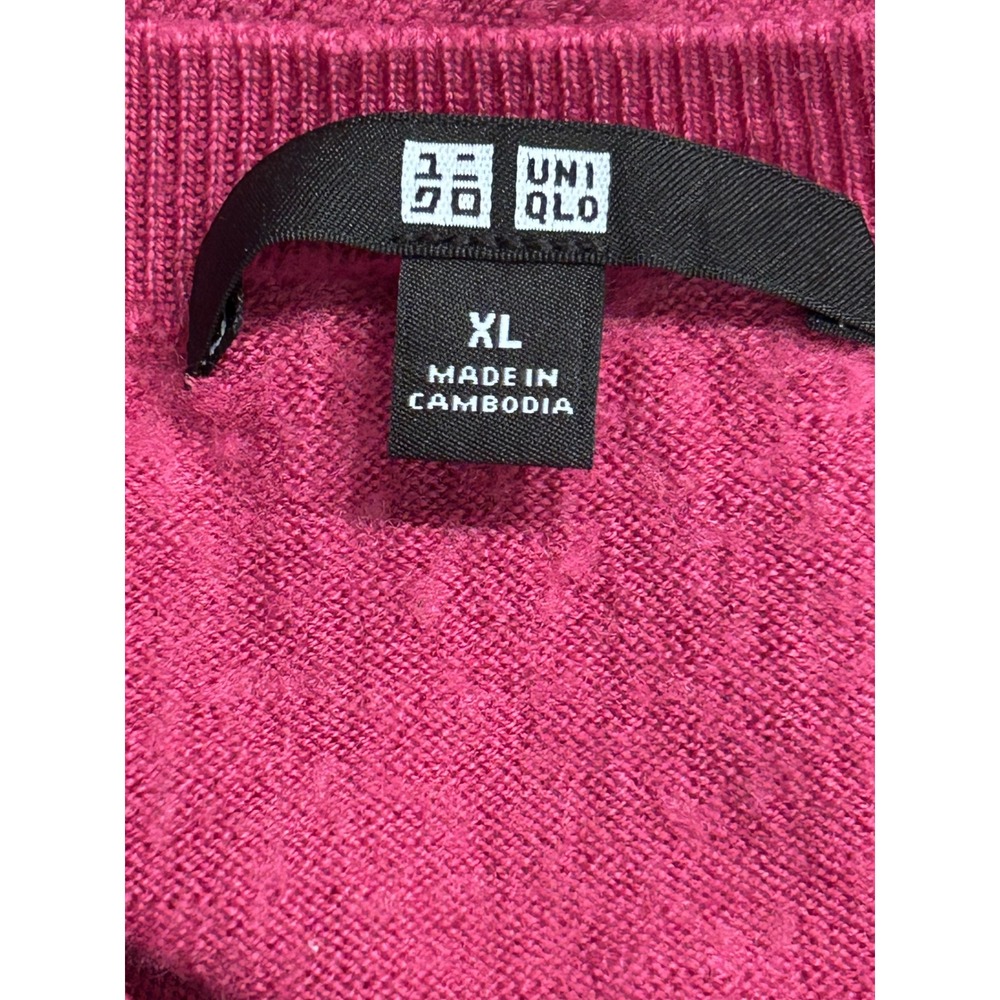 UNIQLO Wool V Neck Sweater Magenta Pink Dolman Sleeve Women‎ XL - Picture 4 of 5